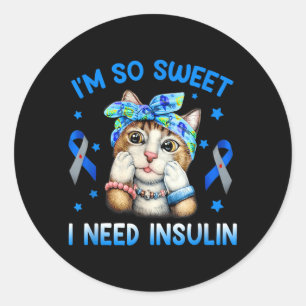 Pegatina Redonda Bandana de gato de conciencia de diabetes Necesito