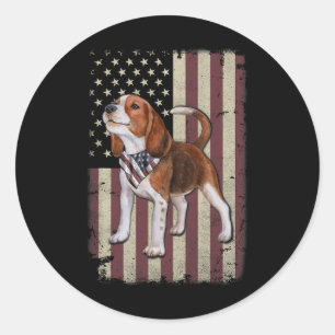 Pegatina Redonda Bandana de la bandera americana Beagle Patriótica