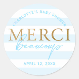 Pegatina Redonda Bandas azules de oro gracias a Beaucoup