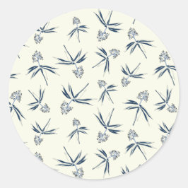 Pegatina Redonda Bandas azules en crema - patrón sin fisuras.