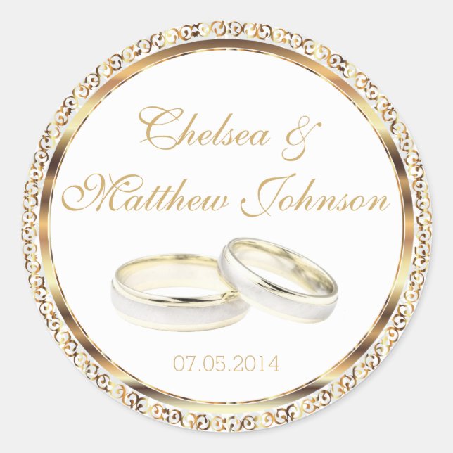 Pegatina Redonda Bandas bodas para la novia y el novio (Anverso)