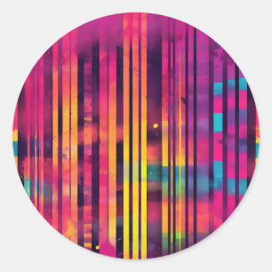 Pegatina Redonda Bandas de acuarela de neón eléctrico