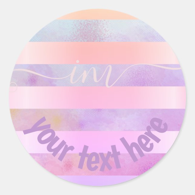 Pegatina Redonda Bandas de arco iris abstractas monogramadas en acu (Anverso)