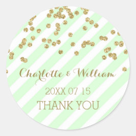 Pegatina Redonda Bandas De Mint Stripes Gold Confetti Bolsas Favor 