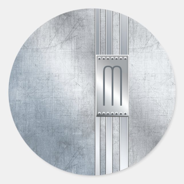 Pegatina Redonda Bandas Metalizado escrachadas Monograma Blue ID443 (Anverso)