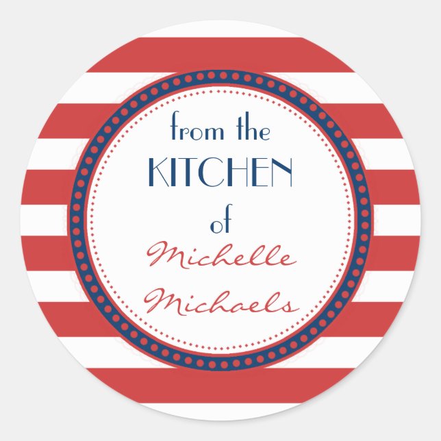 Pegatina Redonda Bandas náuticas azul blanco rojo deportivo Monogra (Anverso)