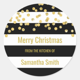 Pegatina Redonda Bandas negras Navidades de confetti de oro
