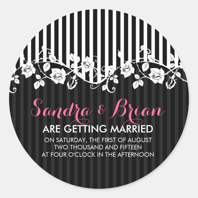 Pegatina Redonda Bandas Negras Y Blancas Y Lazo Floral (Anverso)