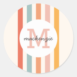 Pegatina Redonda Bandas retro-coloreadas monogramadas personalizada