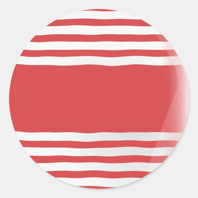 Pegatina Redonda Bandas rojas en blanco con banda roja central (Anverso)