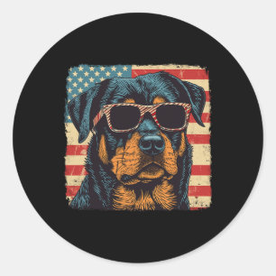 Pegatina Redonda Bandera 4 De Julio Arte De Perro Rottweiler