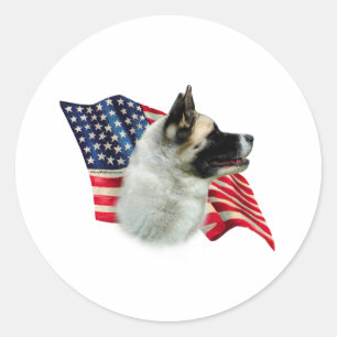 Pegatina Redonda Bandera Akita; Akita Patriótica; Bandera Americana