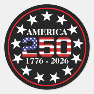 Pegatina Redonda Bandera Americana 250 Aniversario EEUU 1776-2026