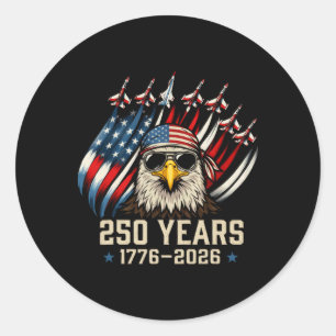 Pegatina Redonda Bandera Americana 250 Años 1776-2026 Cumpleaños 25