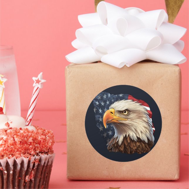 Pegatina Redonda Bandera americana águila calva (Fiesta)