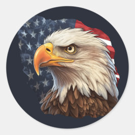 Pegatina Redonda Bandera americana águila calva