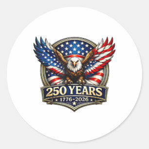 Pegatina Redonda Bandera Americana Águila Vintage 250 Años 4 de Jul