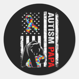 Pegatina Redonda Bandera Americana Angustiada Conciencia del Oso Pa