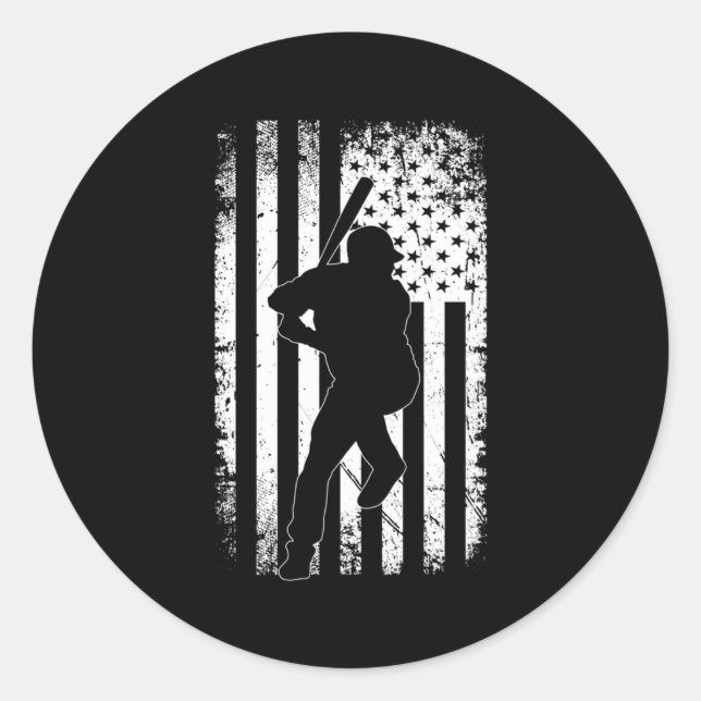 Pegatina Redonda Bandera Americana Béisbol (Anverso)