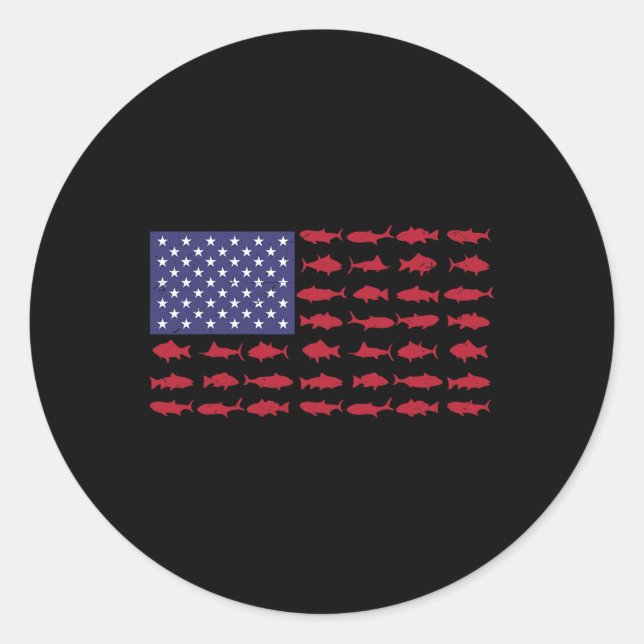 Pegatina Redonda Bandera Americana Camisas de Pesca 4 de julio Niño (Anverso)