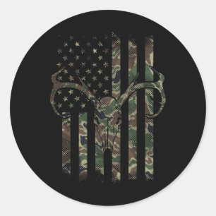 Pegatina Redonda Bandera Americana Camo Caza De Alce De Cerveza De