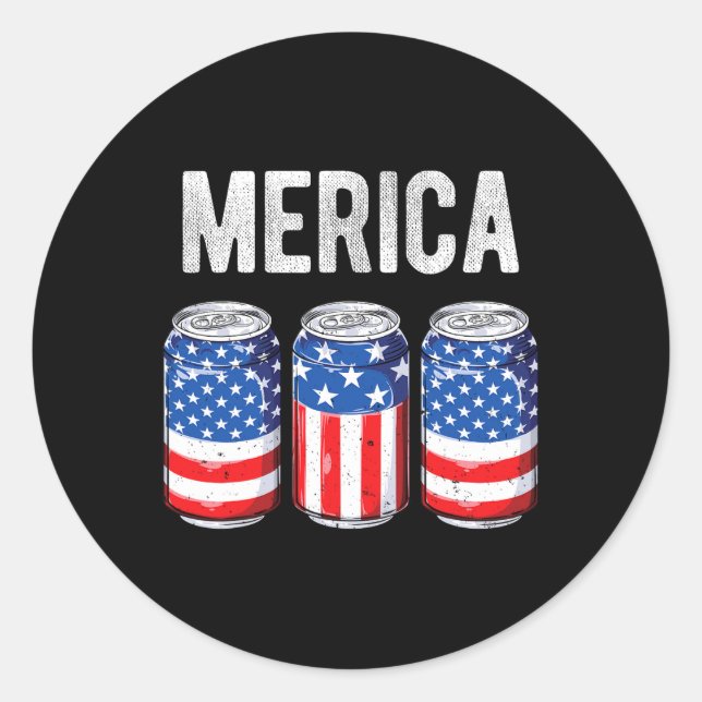 Pegatina Redonda Bandera Americana Cerveza 4 De Julio Merica Hombre (Anverso)