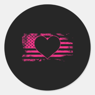 Pegatina Redonda Bandera Americana Corazón Conciencia sobre el Cánc