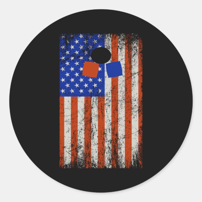 Pegatina Redonda Bandera Americana Cornhole Bean Bag Toss Al Aire l (Anverso)