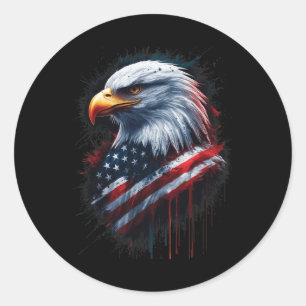 Pegatina Redonda Bandera Americana De Águila Calva 4 De Julio Tinta