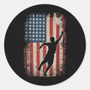 Pegatina Redonda Bandera Americana de bádminton Art Deportes