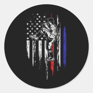 Pegatina Redonda Bandera Americana De Béisbol Lanzador Usa Lanzando