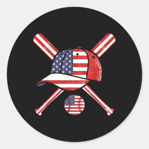 Pegatina Redonda Bandera Americana de béisbol Lax Cap Bat Deportes 