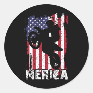Pegatina Redonda Bandera Americana De Bicicleta Merica Motocross 4