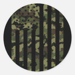 Pegatina Redonda Bandera Americana De Camuflaje Usa Hombres Chicos