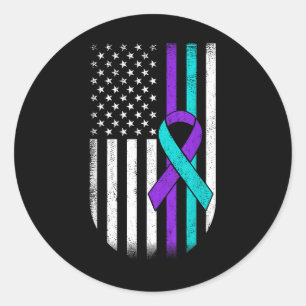 Pegatina Redonda Bandera Americana de Conciencia de Prevención del