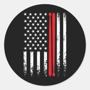 Pegatina Redonda Bandera Americana De Estados Unidos Música Retro B