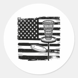 Pegatina Redonda Bandera Americana de Golf de Disco