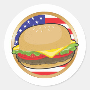 Pegatina Redonda Bandera americana de la hamburguesa