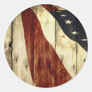 Pegatina Redonda Bandera americana de la viruta americana primitiva