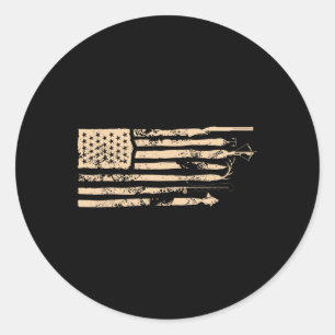 Pegatina Redonda Bandera Americana De Pesca Usa Pesca Vintage Pesca