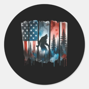 Pegatina Redonda Bandera Americana De Pie Grande Sasquatch Patrióti