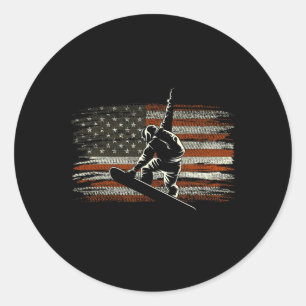 Pegatina Redonda Bandera Americana De Snowboarding Para Esquiador D