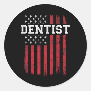 Pegatina Redonda Bandera Americana Dentista Patriota Estadounidense