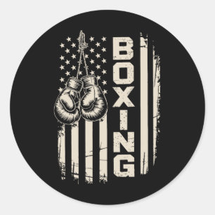 Pegatina Redonda Bandera Americana Divertido luchador de boxeo guan