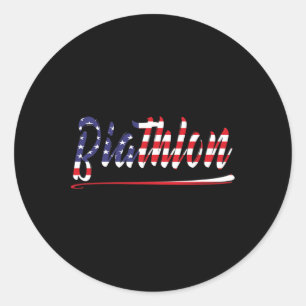 Pegatina Redonda Bandera Americana Esquí de Nieve Biatlón Fan Gráfi
