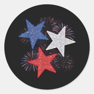 Pegatina Redonda Bandera Americana Fuegos Artificiales Estrellas 4