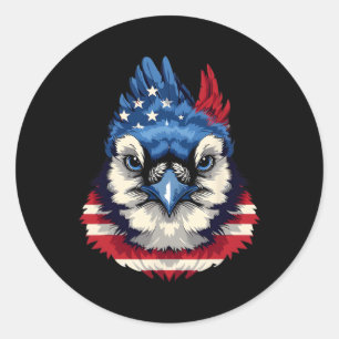 Pegatina Redonda Bandera Americana Jay Azul Pájaro Patriótico Cara 