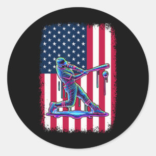 Pegatina Redonda Bandera Americana Jugador Bysebyll Byt Patriótico