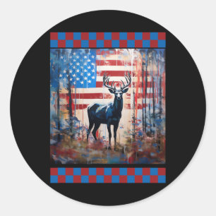 Pegatina Redonda Bandera Americana Jungla Caza Lover Camo Deer Art