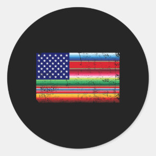 Pegatina Redonda Bandera Americana Mexicana Usa Serape Cinco De May